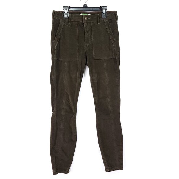 Anthropologie Micro Corduroy Pants Size 27 High Rise Skinny Pockets Green - Picture 1 of 14